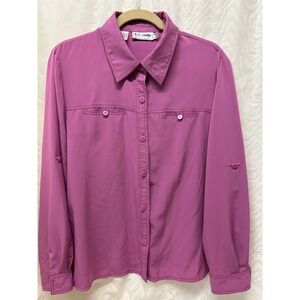 KC Studio Magenta Button Down Roll Tab Sleeve Utility Shirt Womens 14 Purple